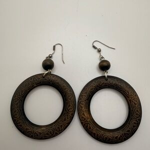 Elegant Brown Wood Hoop Earrings